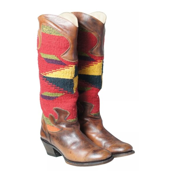 Stetson 17" Tall Knee Hi Cowboy Riding Boots Southwest Blanket Shafts Women's 8 - Picture 2 of 11